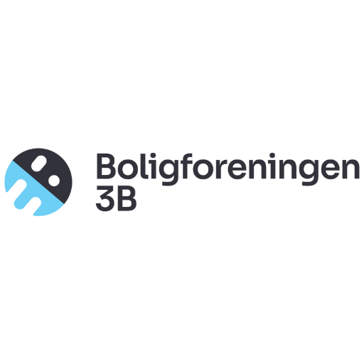 Logo af Boligforeningen 3B med blå og sort design.