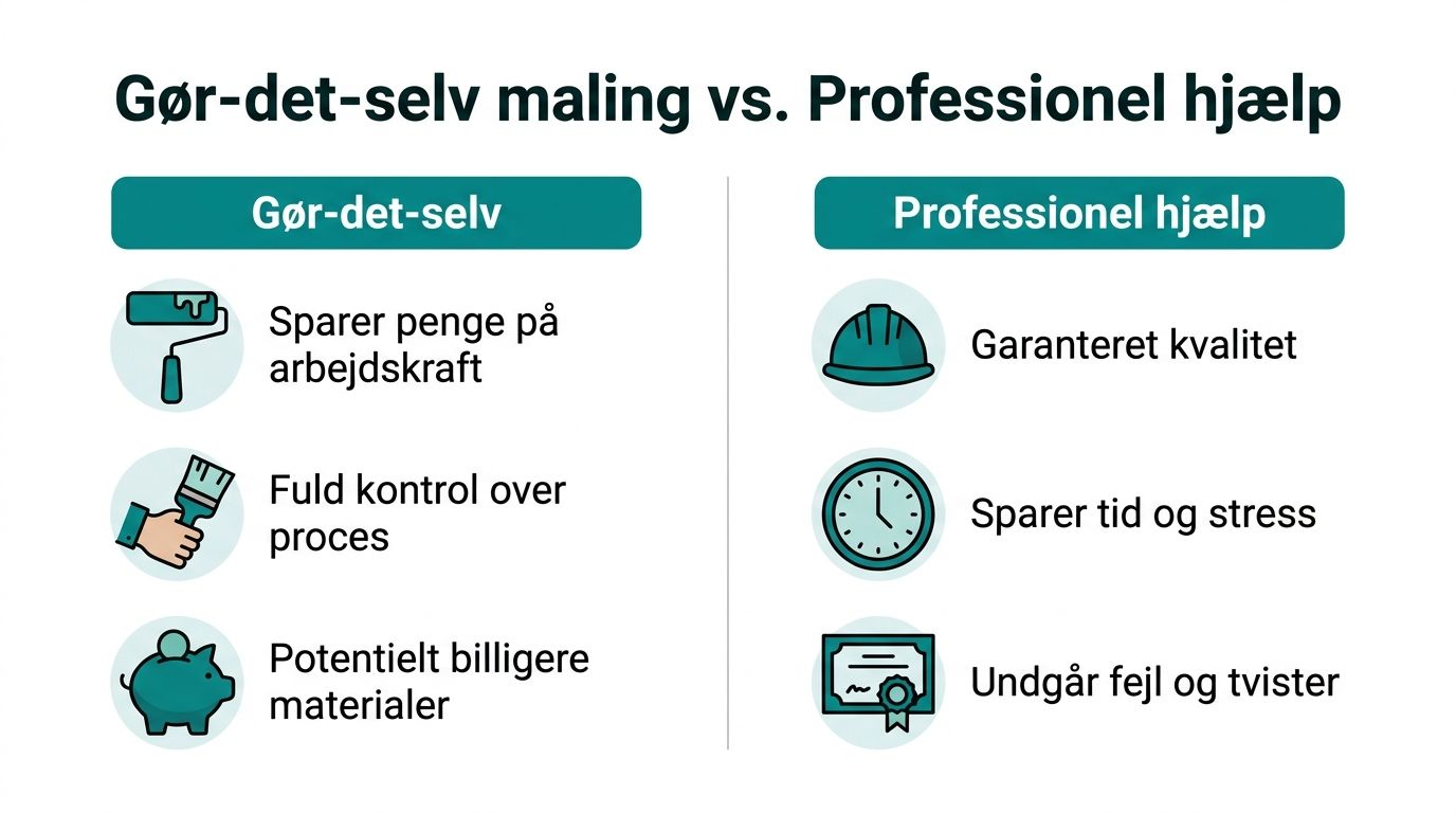 Illustration af selvmalingsproces vs professionel hjælp til flytteforberedelse.
