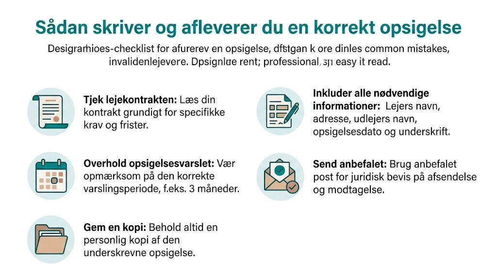 En oversigt over vigtige punkter man skal huske, når man opsiger sin lejebolig korrekt og sikkert.