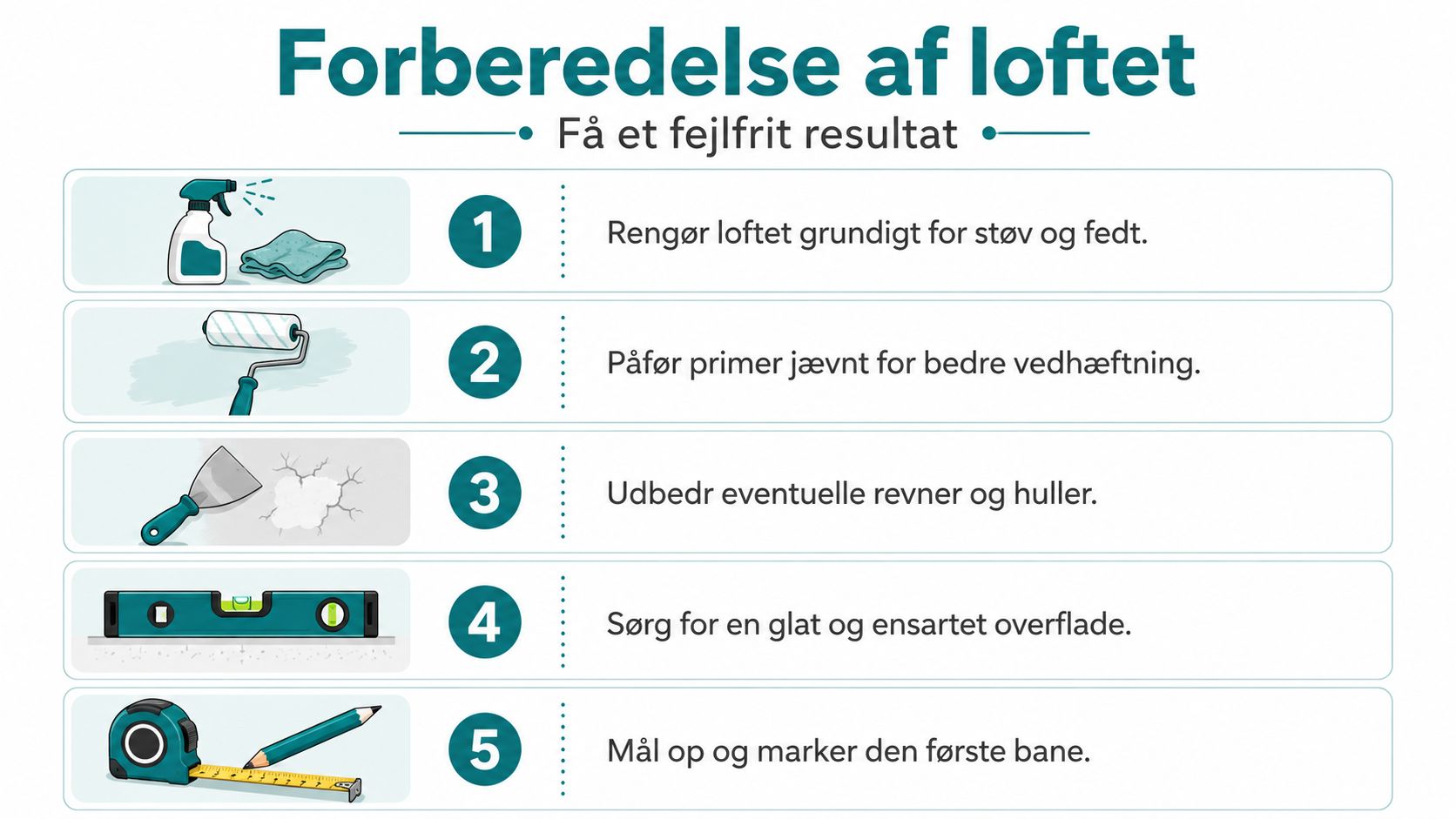 En guide i fem trin til forberedelse af loftet før opsætning af filt for et fejlfrit resultat.