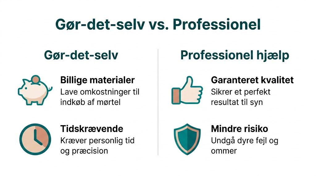 Sammenligning af gør-det-selv og professionel hjælp til reparation af trappetrin med fokus på omkostninger og kvalitet.
