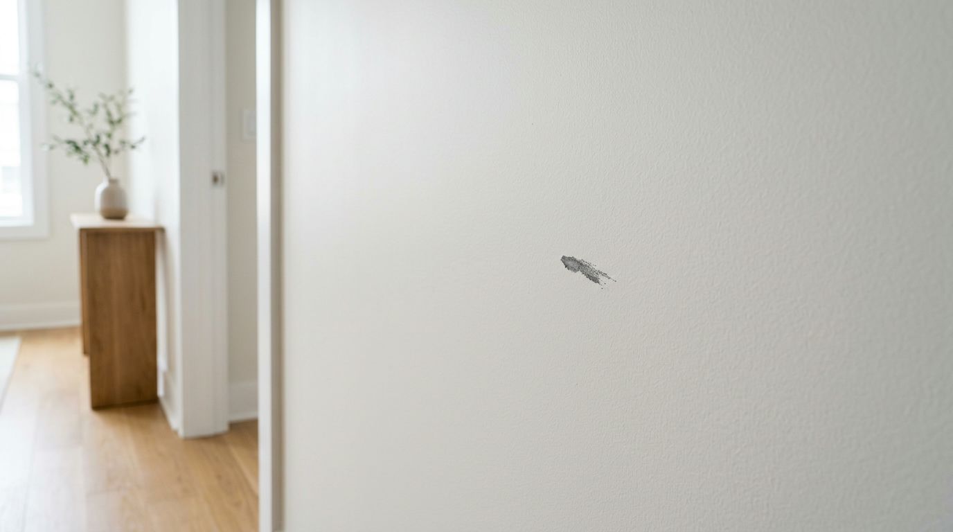 Hul i væg efter flytning i lejlighed, klar til reparation.