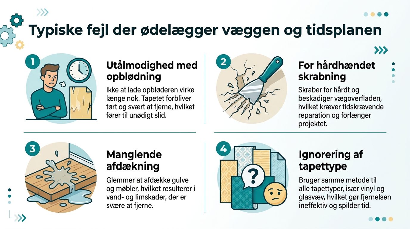En infografik der viser fire typiske fejl man skal undgå når man skal fjerne gammelt tapet.