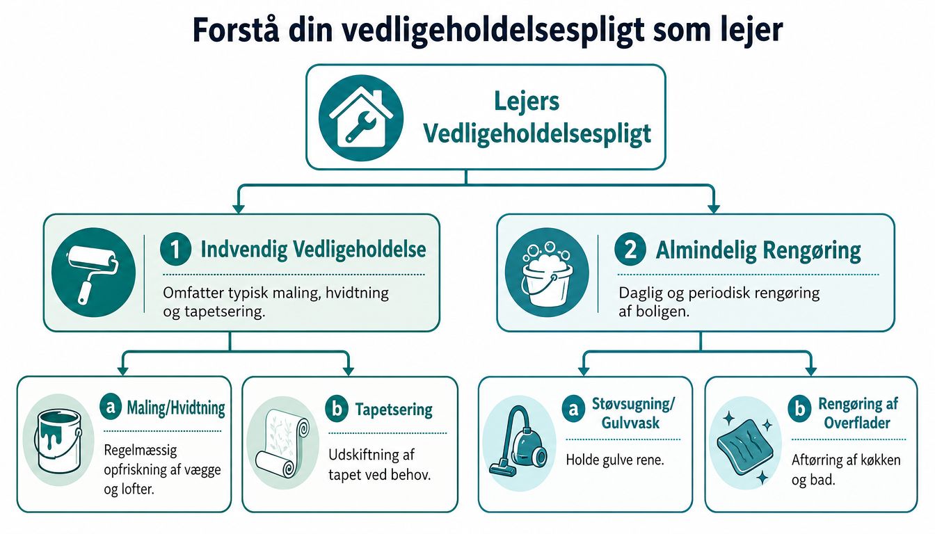 Diagram over lejers vedligeholdelsespligt og rengøring.