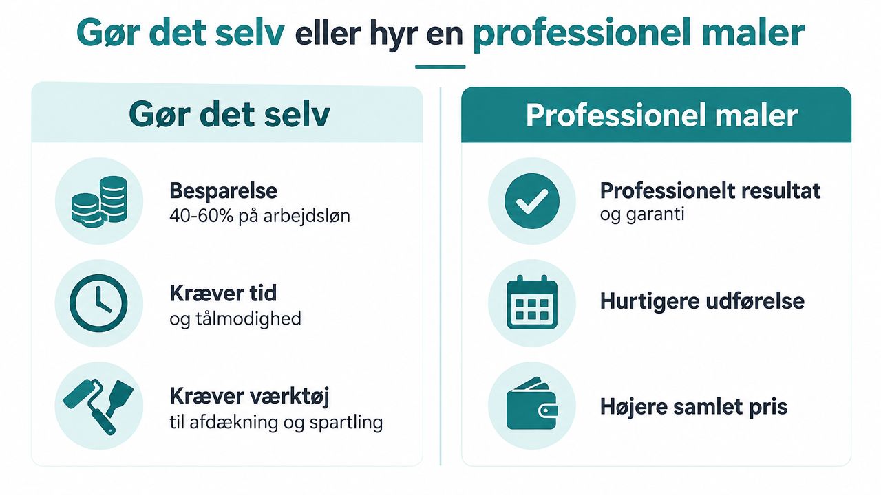 Sammenligning af fordele og ulemper ved at gøre det selv eller hyre en professionel maler til opgaven.